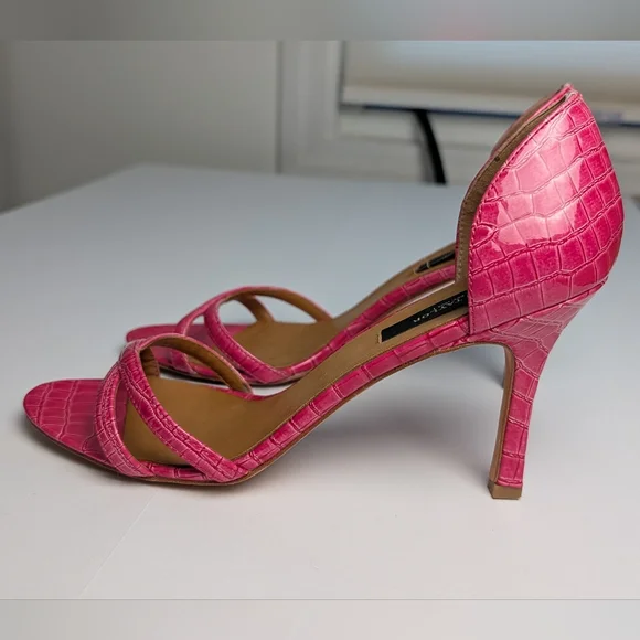 Stephanie Dorsay sandal Chic Pink Embossed Leather Pumps Heels 7.5 - Picture 2 of 8